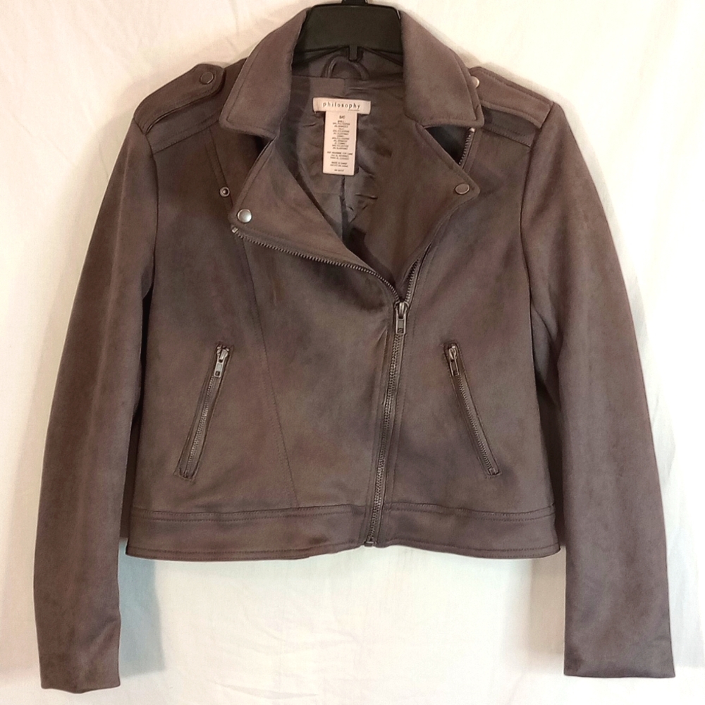 Philosophy Micro suede Gray Biker Jacket Women's Size Small